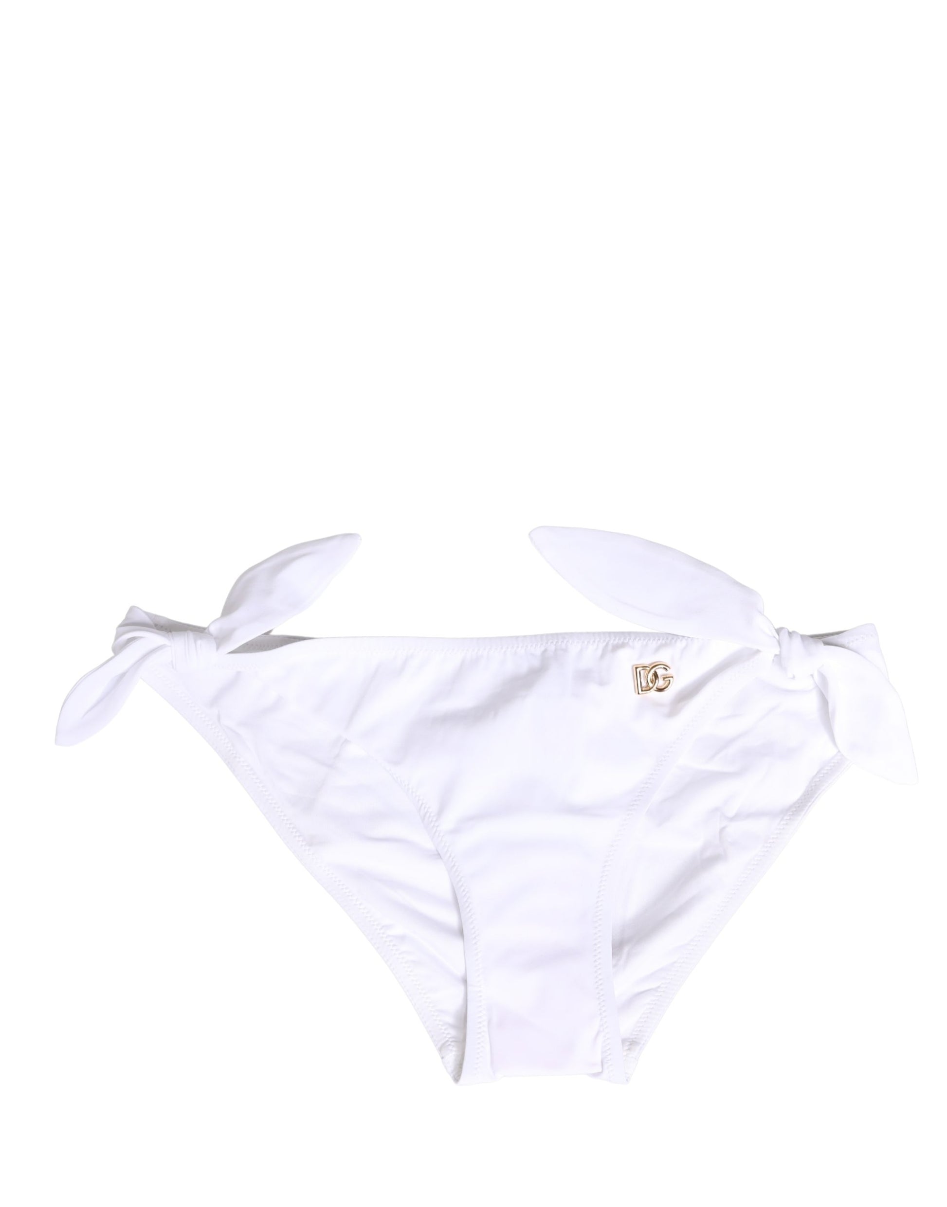 Dolce & Gabbana White Nylon DG Logo Plaque Bikini Bottoms