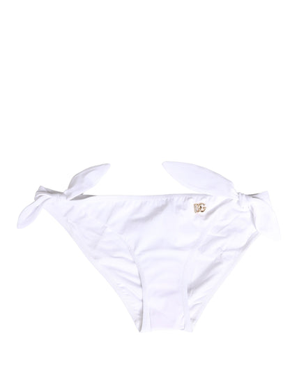 Dolce & Gabbana White Nylon DG Logo Plaque Bikini Bottoms