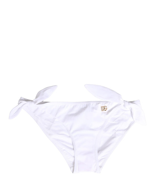 Dolce & Gabbana White Nylon DG Logo Plaque Bikini Bottoms