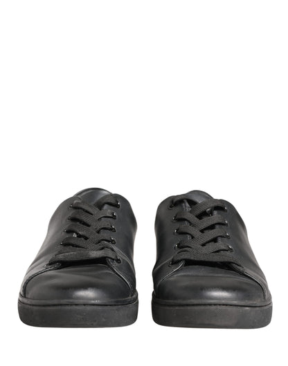 Dolce & Gabbana Black Leather Low Top Lace Up Sneakers Shoes