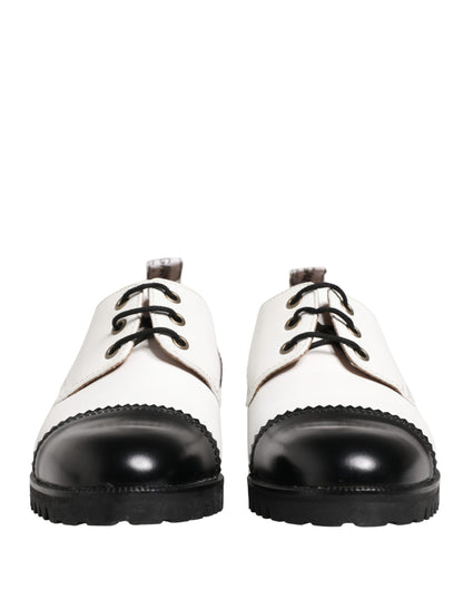 Cesare Paciotti Black White Leather Derby Shoes by Dolce & Gabbana