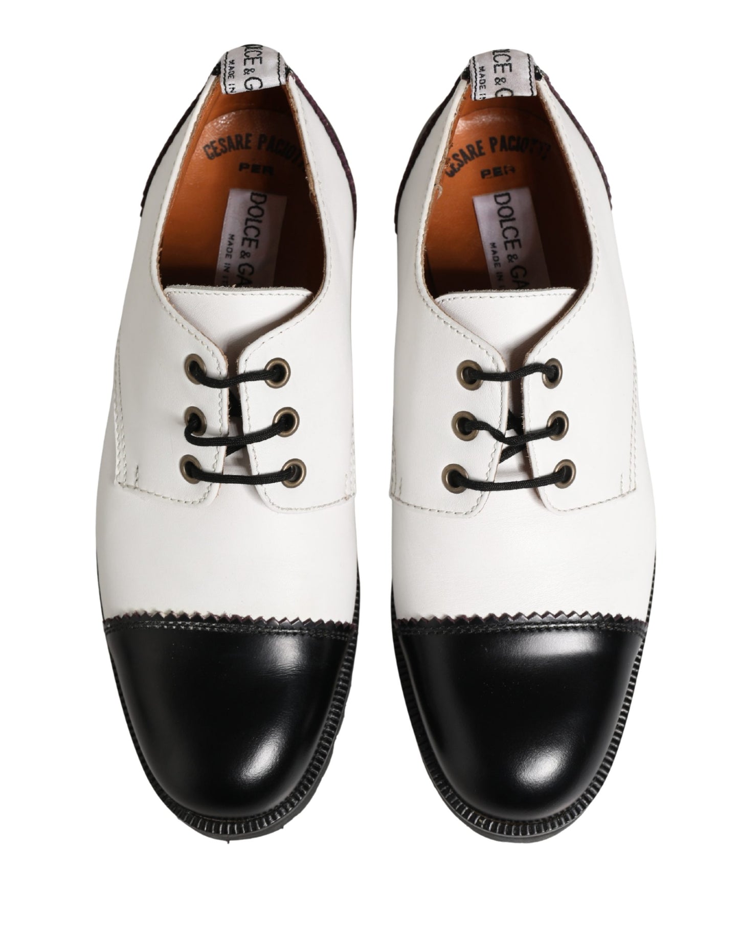 Cesare Paciotti Black White Leather Derby Shoes by Dolce & Gabbana