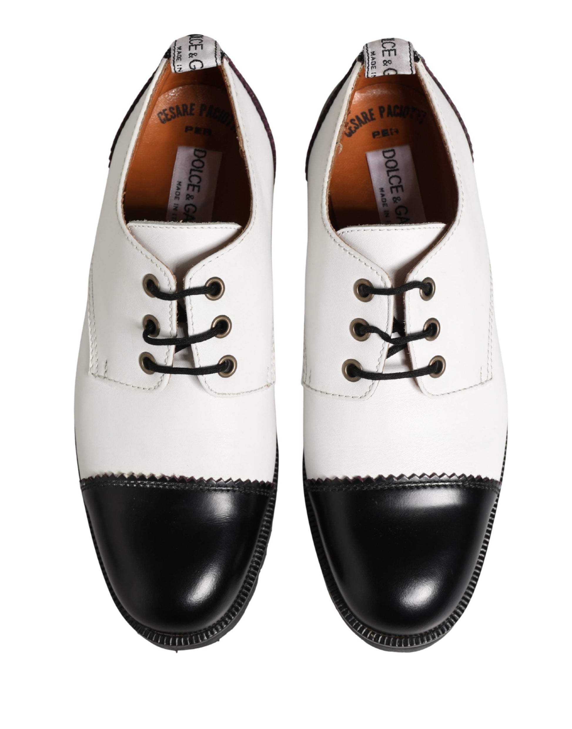 Cesare Paciotti Black White Leather Derby Shoes by Dolce & Gabbana