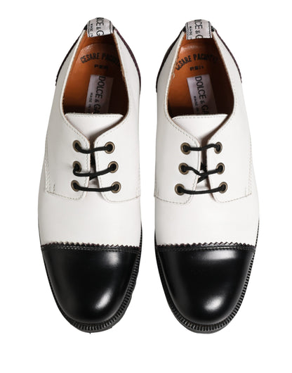 Cesare Paciotti Black White Leather Derby Shoes by Dolce & Gabbana