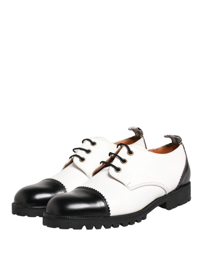 Cesare Paciotti Black White Leather Derby Shoes by Dolce & Gabbana