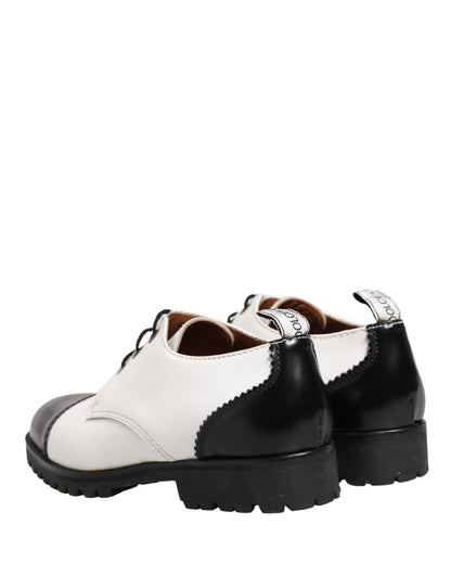 Cesare Paciotti Black White Leather Derby Shoes by Dolce & Gabbana