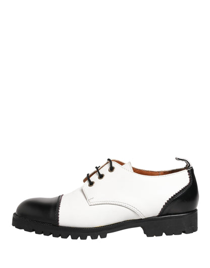 Cesare Paciotti Black White Leather Derby Shoes by Dolce & Gabbana