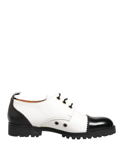 Cesare Paciotti Black White Leather Derby Shoes by Dolce & Gabbana
