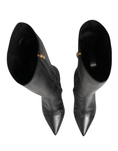 Dolce & Gabbana Black Leather Heels Knee High Boots Shoes