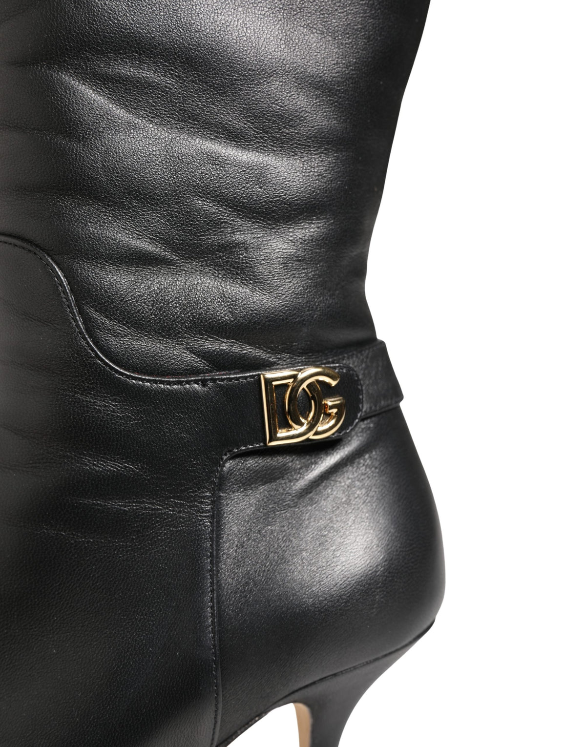 Dolce & Gabbana Black Leather Heels Knee High Boots Shoes