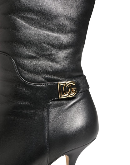Dolce & Gabbana Black Leather Heels Knee High Boots Shoes
