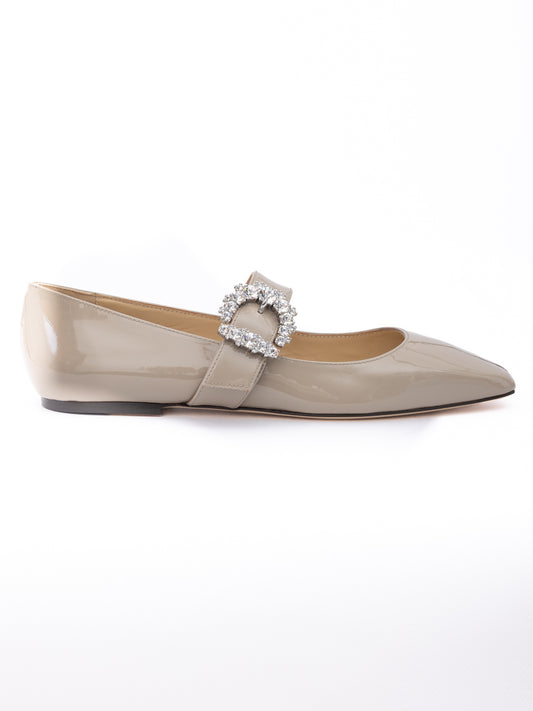 Jimmy Choo Taupe Grey Patent Leather Chery Ballet Flat - Timeless Elegance