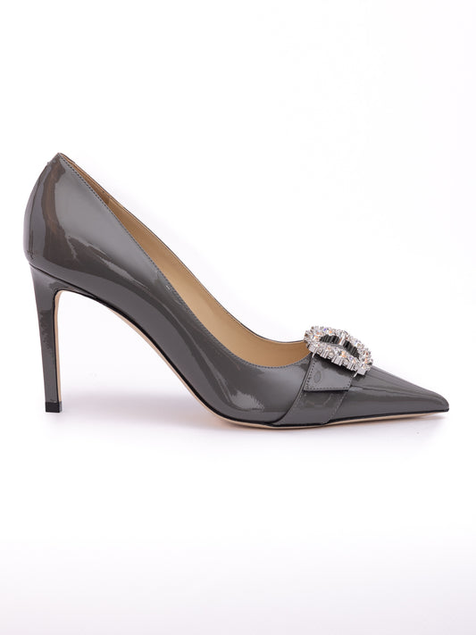 Jimmy Choo Storm Grey Patent Leather Chery 85 Pumps - Effortless Elegance