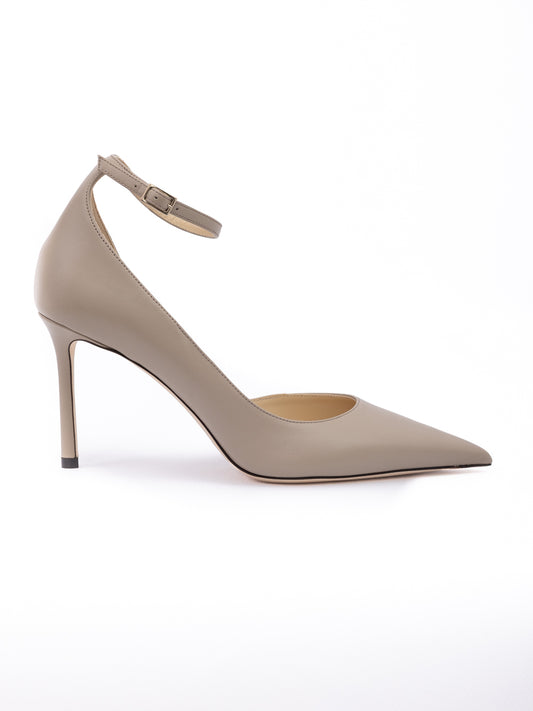 Jimmy Choo Taupe Grey Calf Leather Leona 85 Pumps: Elevate Your Elegance