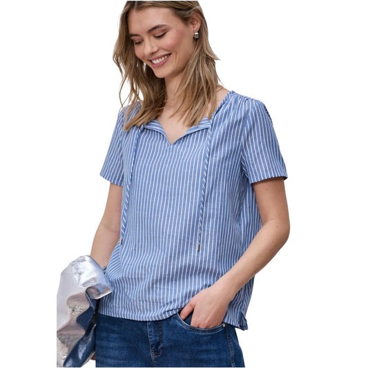 Street One Blue Cotton Blouse - Striped Shirtblouse 346431 for Women