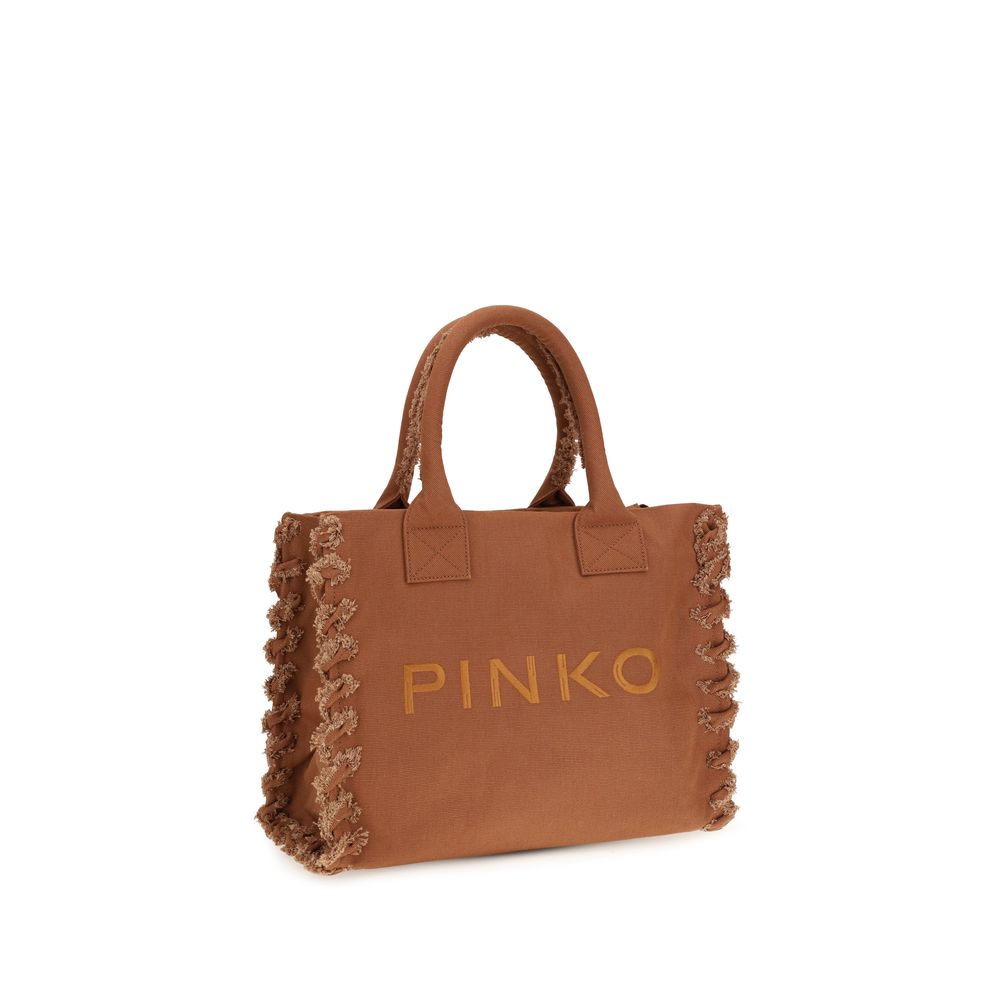 PINKO Brown Cotton Shoulder Bag - Effortlessly Stylish Tote