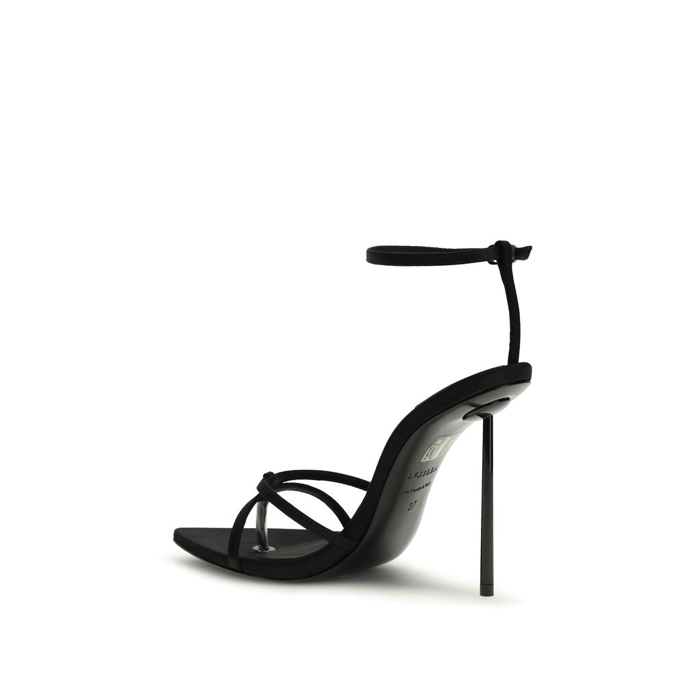 LE SILLA Black Silk Stiletto Heel Sandals