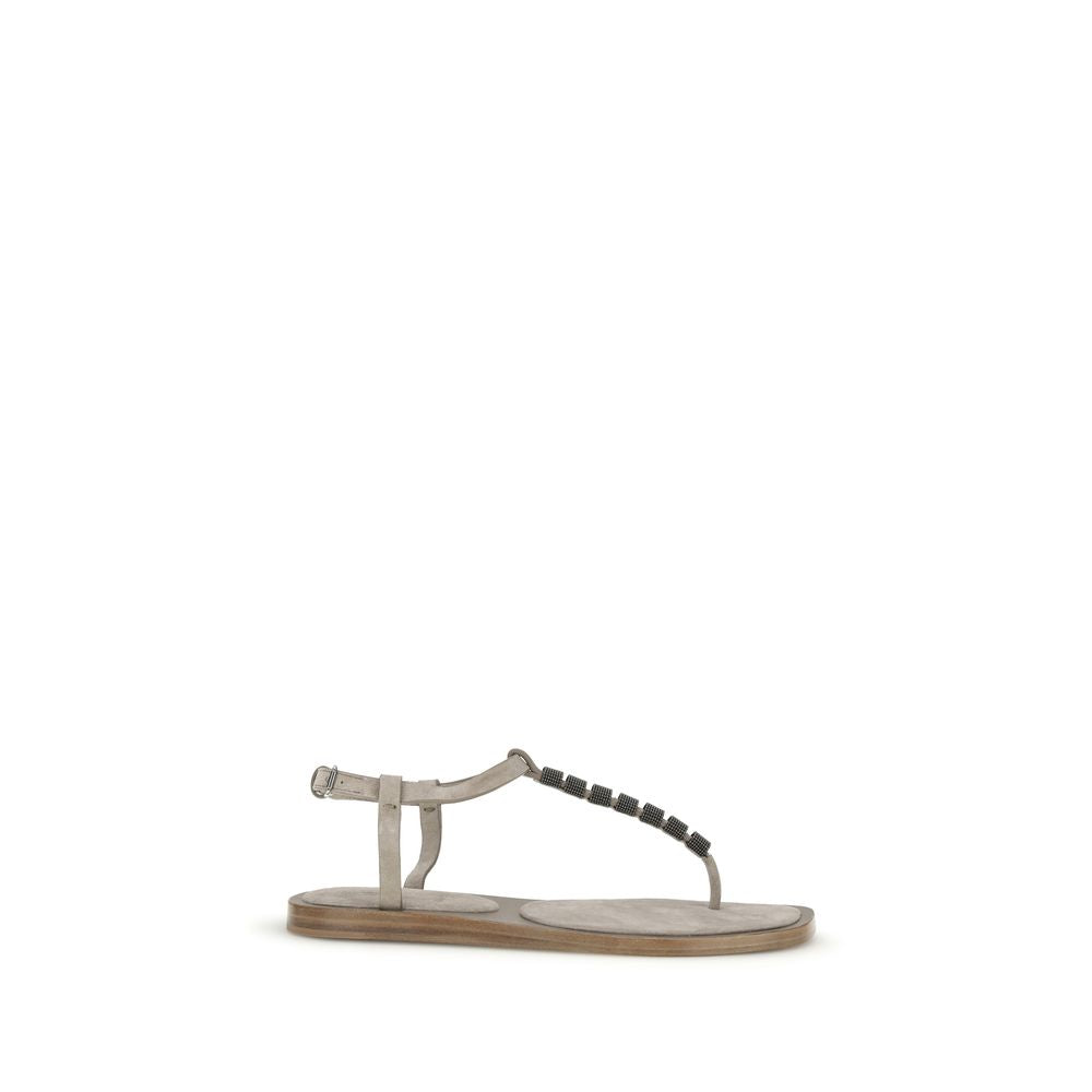 Brunello Cucinelli Calf Leather Bos Taurus Strap-On Sandals