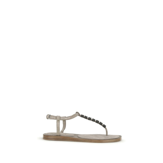 Brunello Cucinelli Calf Leather Bos Taurus Strap-On Sandals