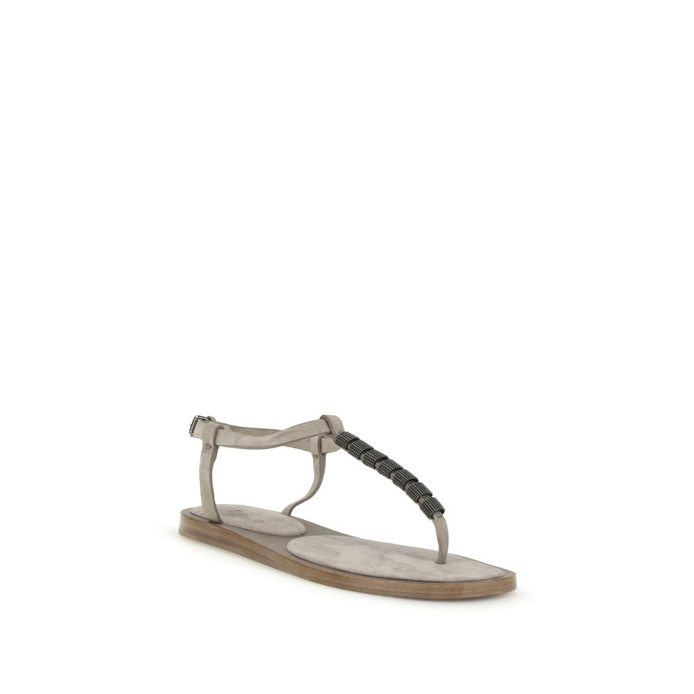 Brunello Cucinelli Calf Leather Bos Taurus Strap-On Sandals