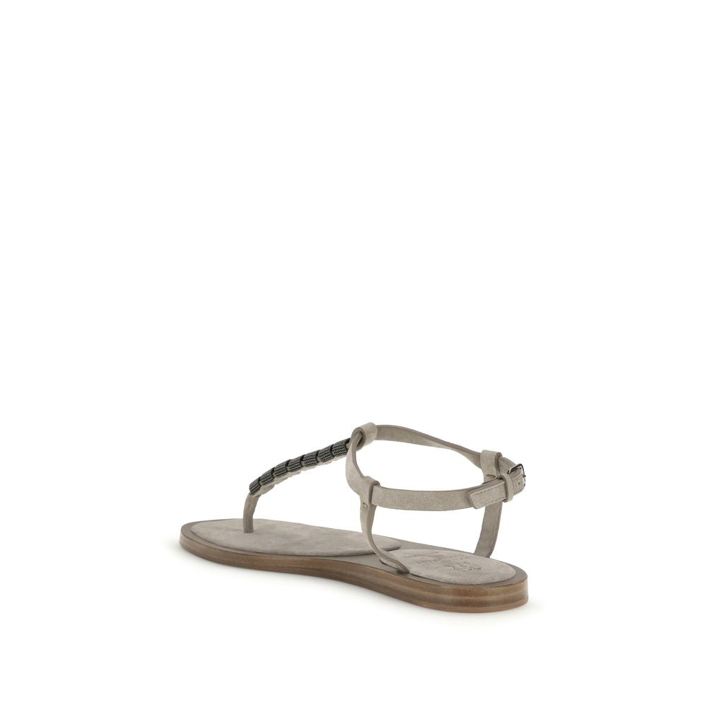 Brunello Cucinelli Calf Leather Bos Taurus Strap-On Sandals