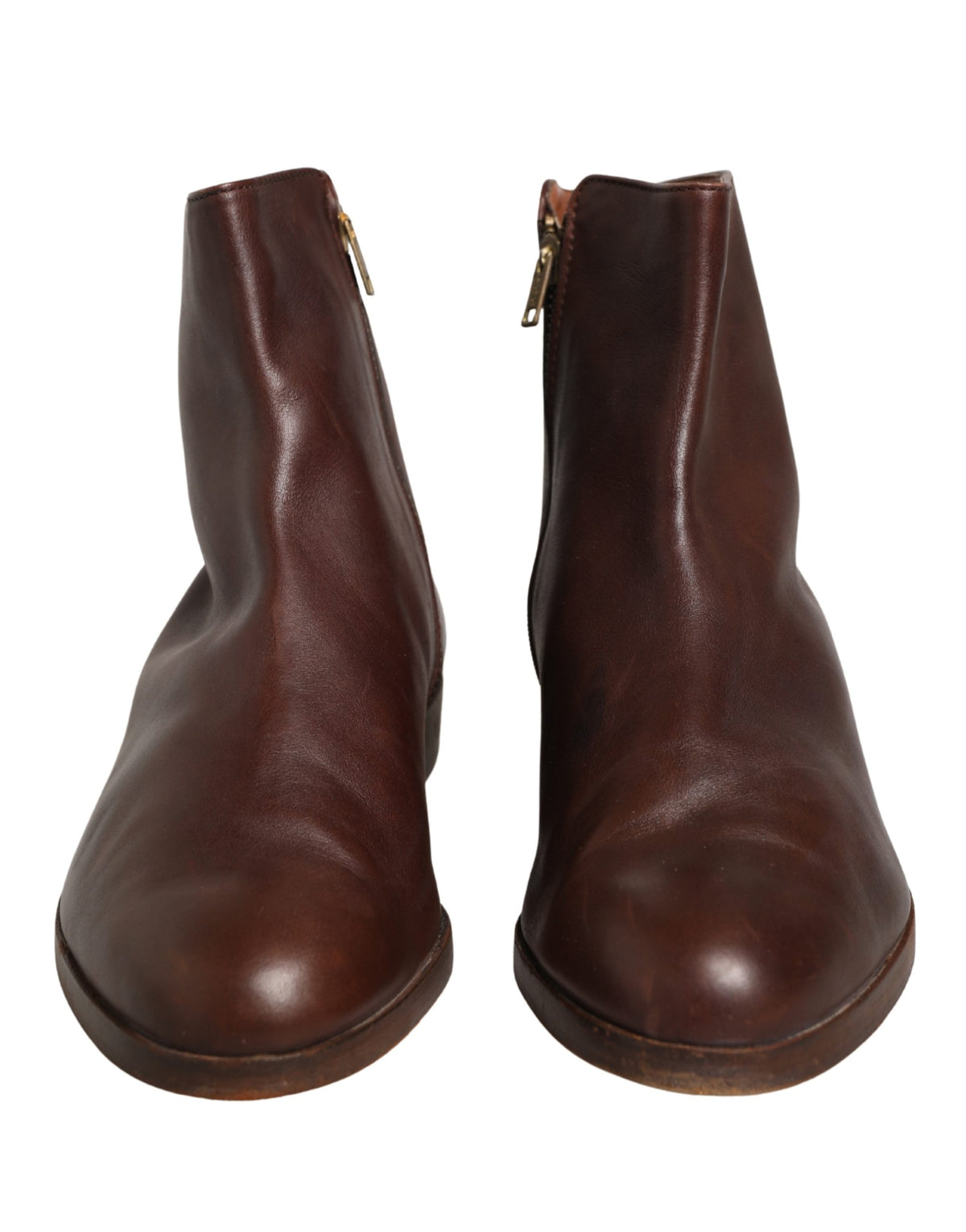 Dolce & Gabbana Brown Leather Flats Biker Ankle Boots Shoes