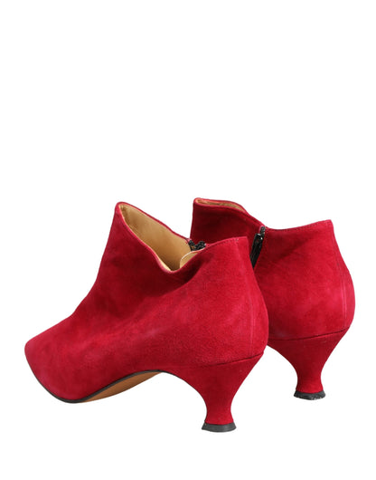 Dolce & Gabbana Red Suede Ankle Boots