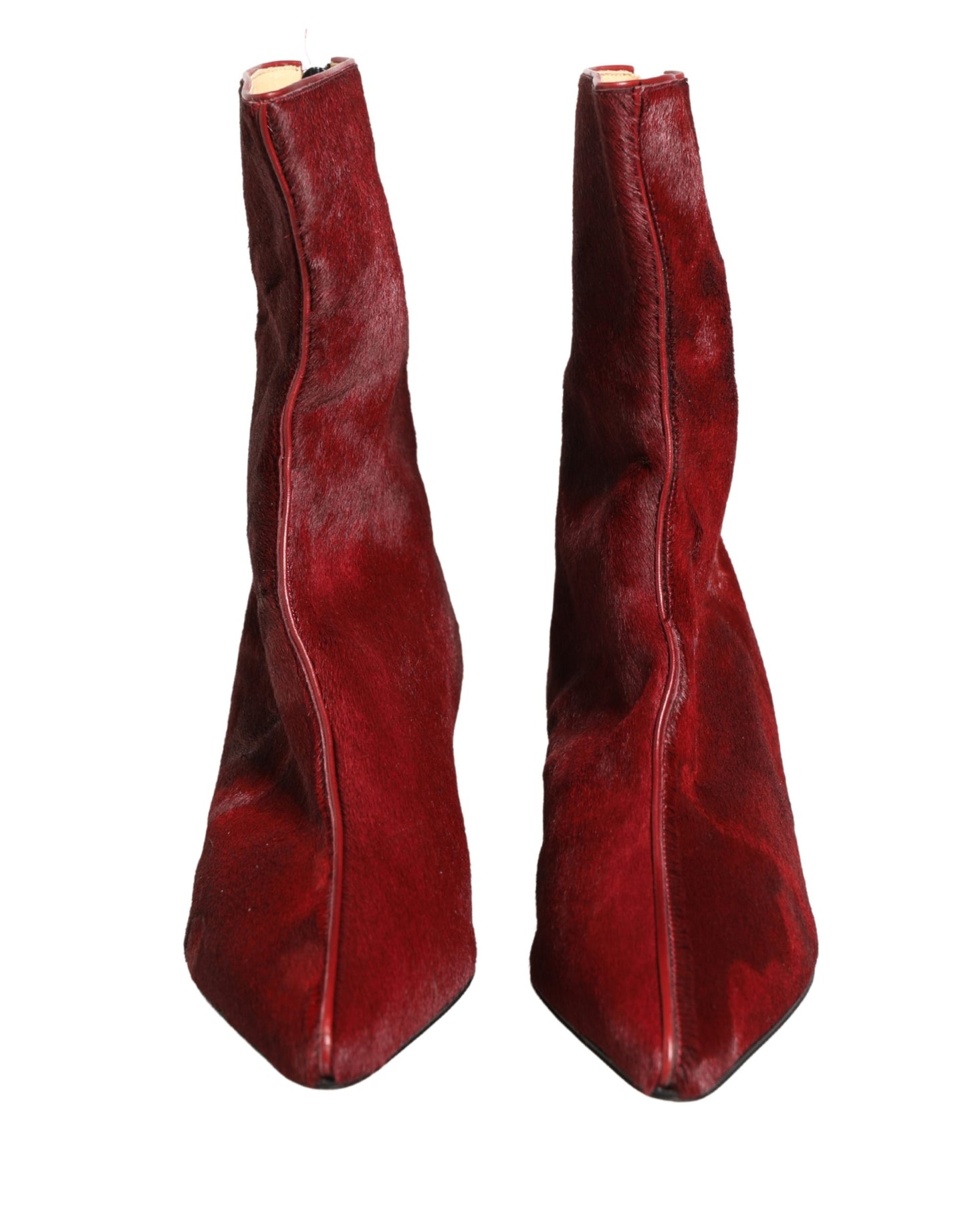 Dolce & Gabbana Burgundy Mid Calf Fur Boots