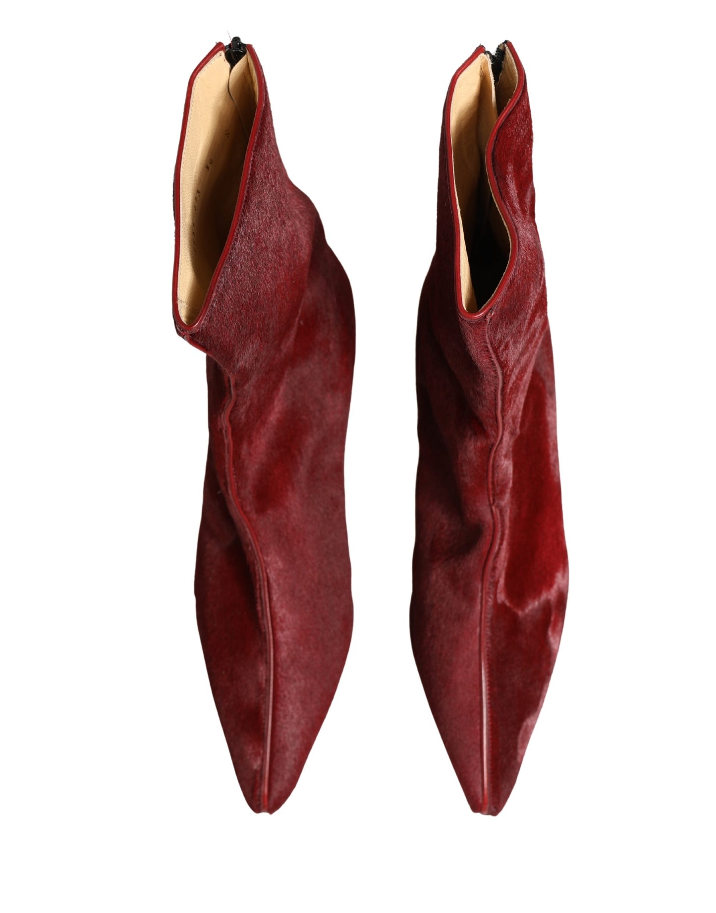 Dolce & Gabbana Burgundy Mid Calf Fur Boots