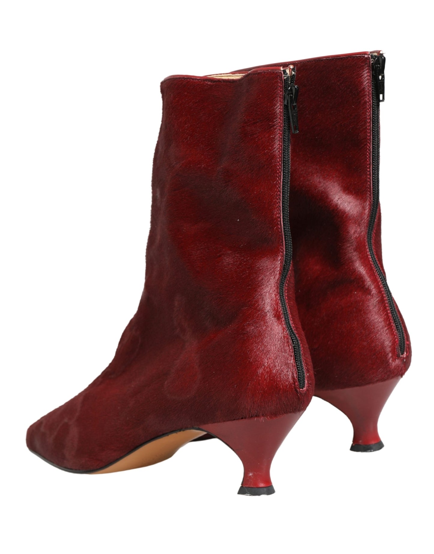 Dolce & Gabbana Burgundy Mid Calf Fur Boots
