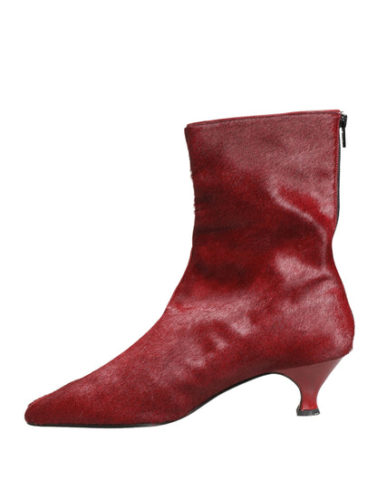 Dolce & Gabbana Burgundy Mid Calf Fur Boots