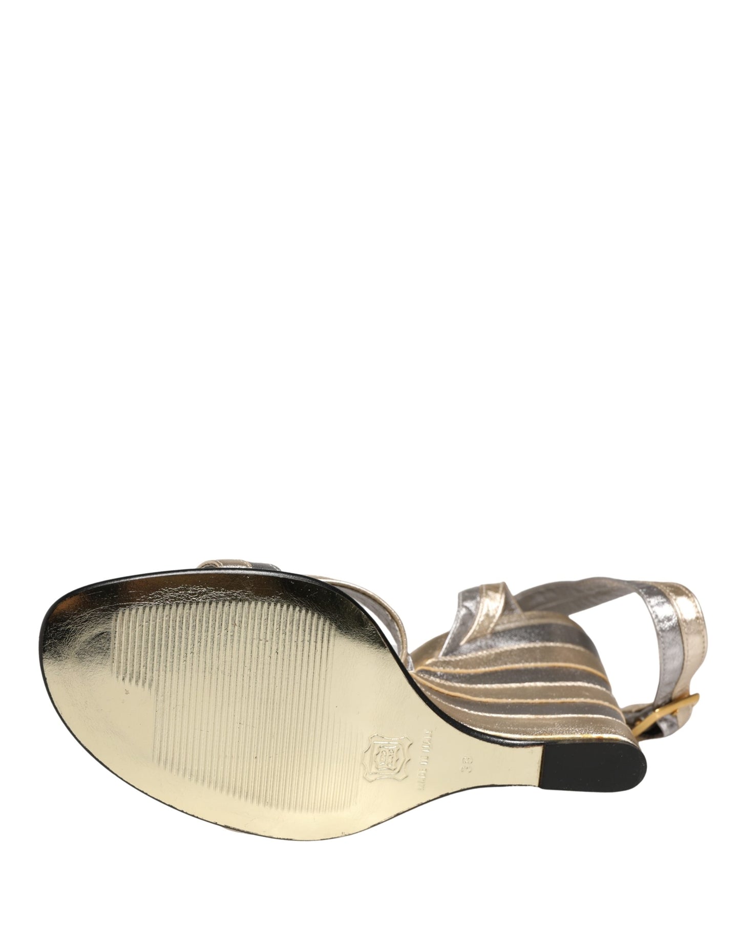 Dolce & Gabbana Gold Silver Leather Wedge Heels Sandals