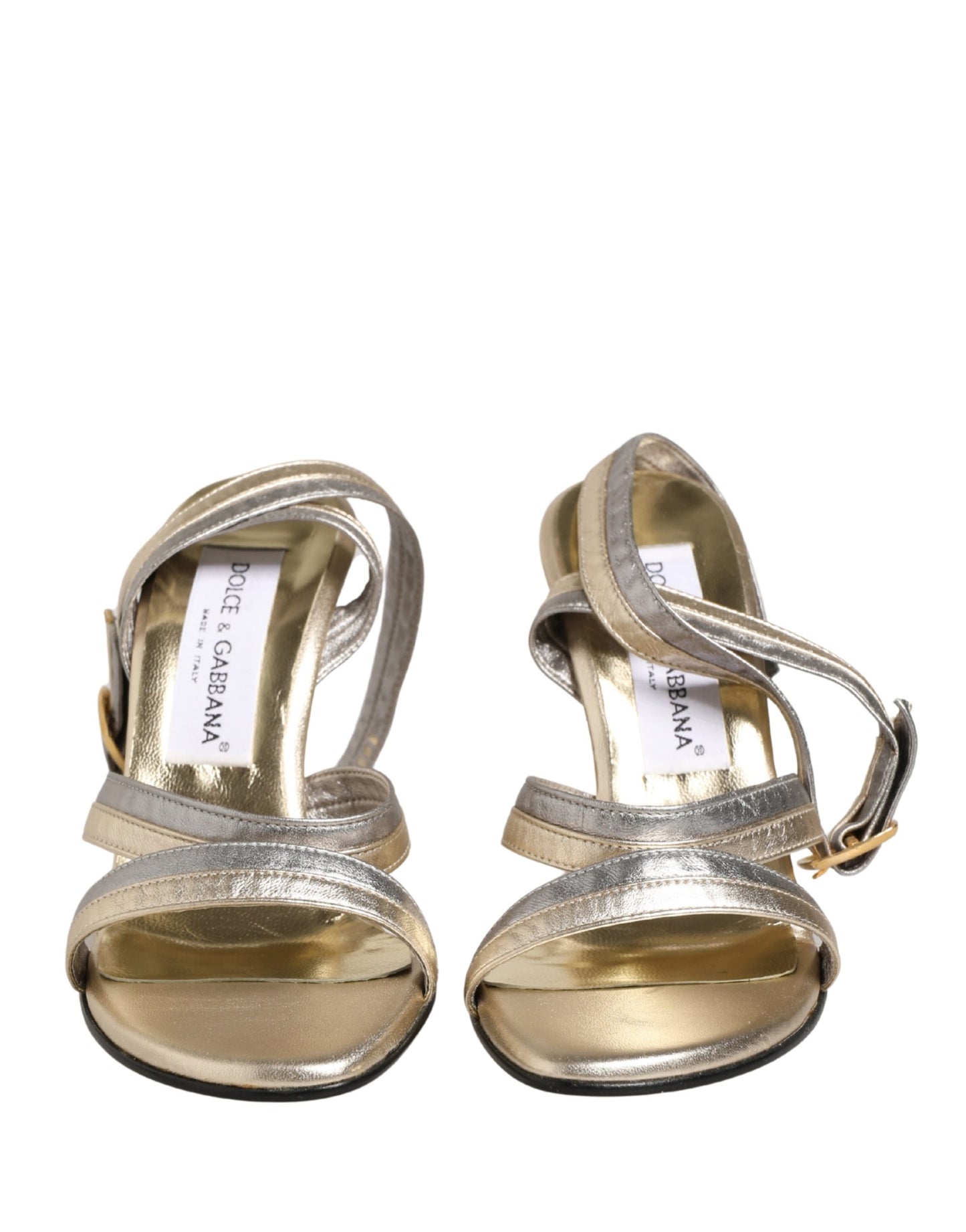 Dolce & Gabbana Gold Silver Leather Wedge Heels Sandals