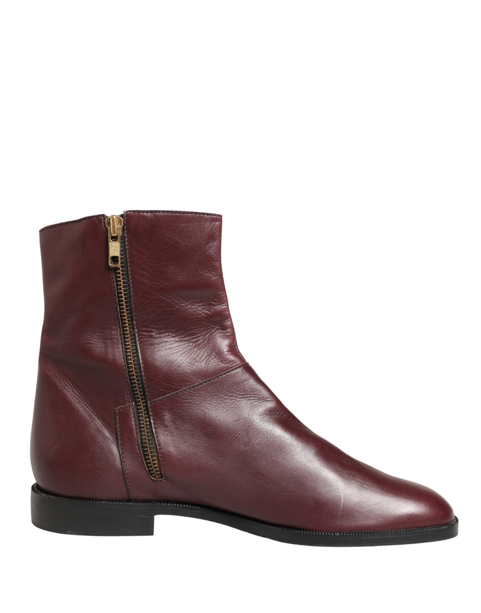 Dolce & Gabbana Maroon Leather Ankle Boots