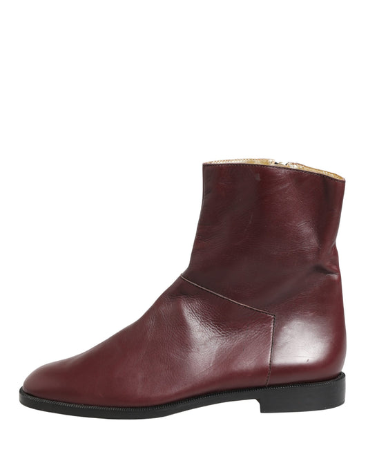Dolce & Gabbana Maroon Leather Ankle Boots