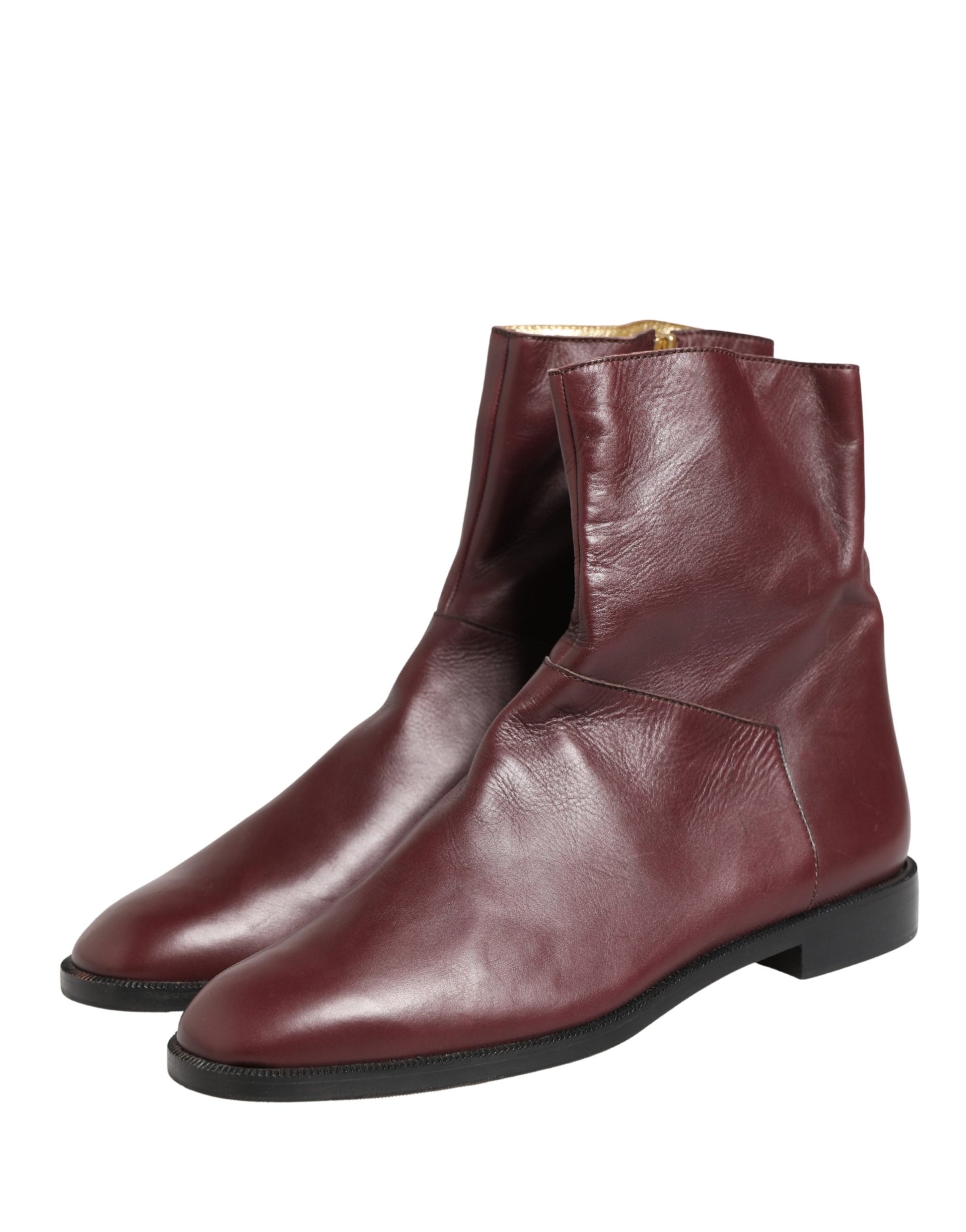 Dolce & Gabbana Maroon Leather Ankle Boots