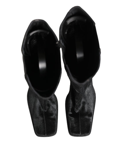 Dolce & Gabbana Black Suede Leather Knee High Boots Shoes
