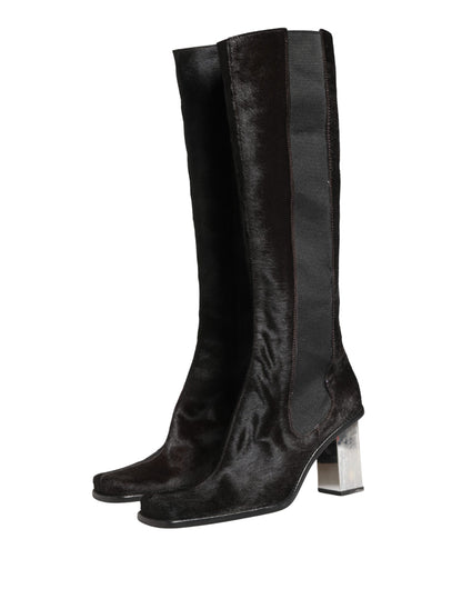 Dolce & Gabbana Black Suede Leather Knee High Boots Shoes