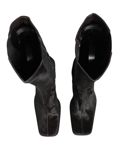 Dolce & Gabbana Black Suede Leather Knee High Boots Shoes