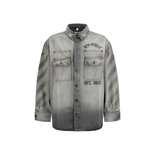 Off-White Diag Military Overshirt in Gray Denim
