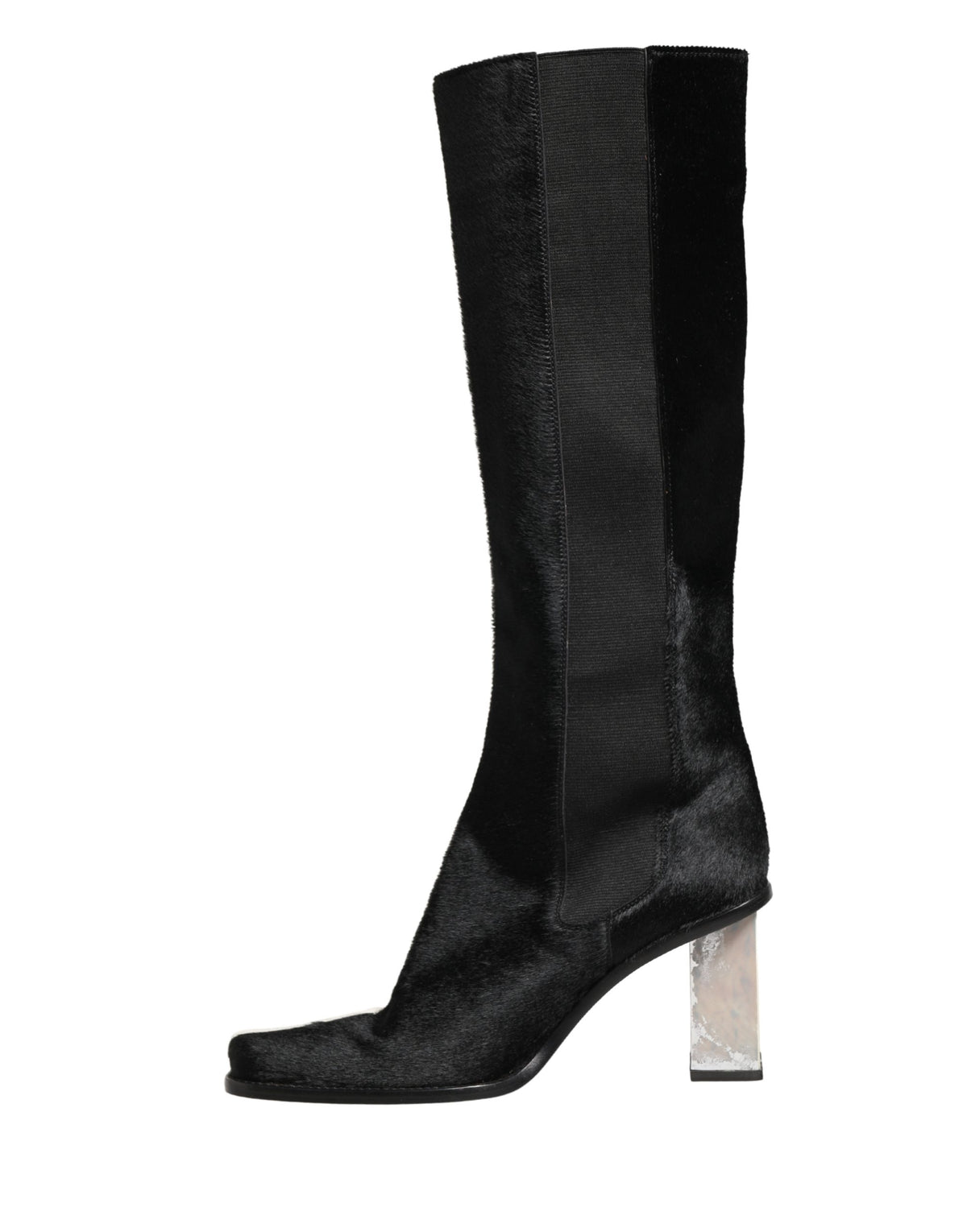 Dolce & Gabbana White Black Leather Knee High Boots Shoes