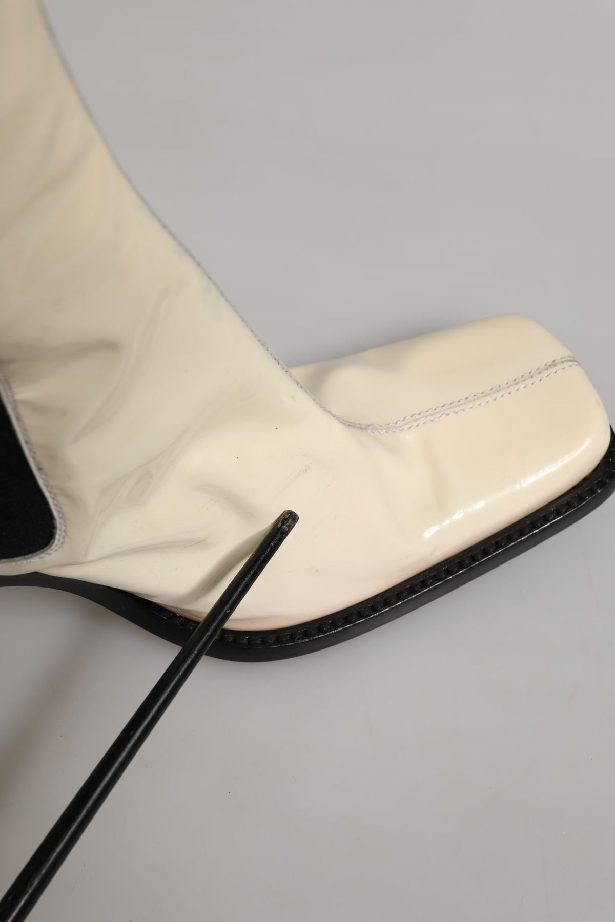 Dolce & Gabbana White Black Leather Knee High Boots Shoes