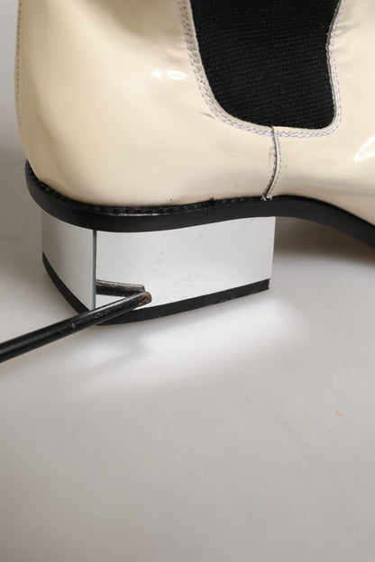 Dolce & Gabbana White Black Leather Knee High Boots Shoes