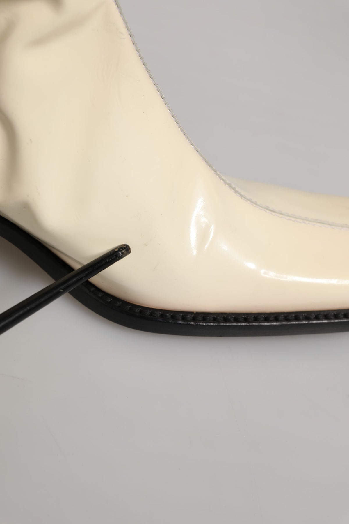 Dolce & Gabbana White Black Leather Knee High Boots Shoes