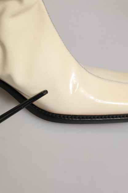 Dolce & Gabbana White Black Leather Knee High Boots Shoes