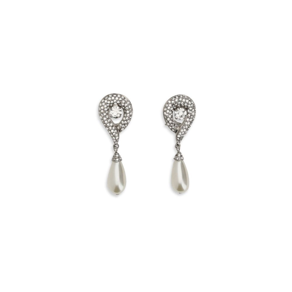 Alessandra Rich Silver Brass Crystal Earrings with Pearl Pendants