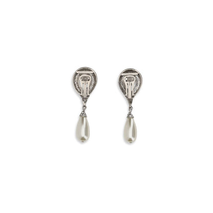 Alessandra Rich Silver Brass Crystal Earrings with Pearl Pendants