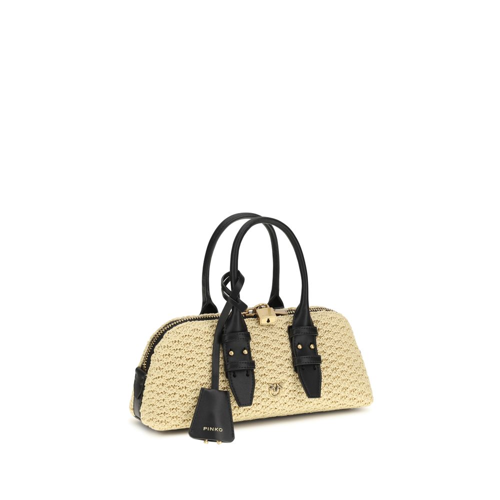 PINKO Beige Raffia Shoulder Bag Escape Horizontal Handbag