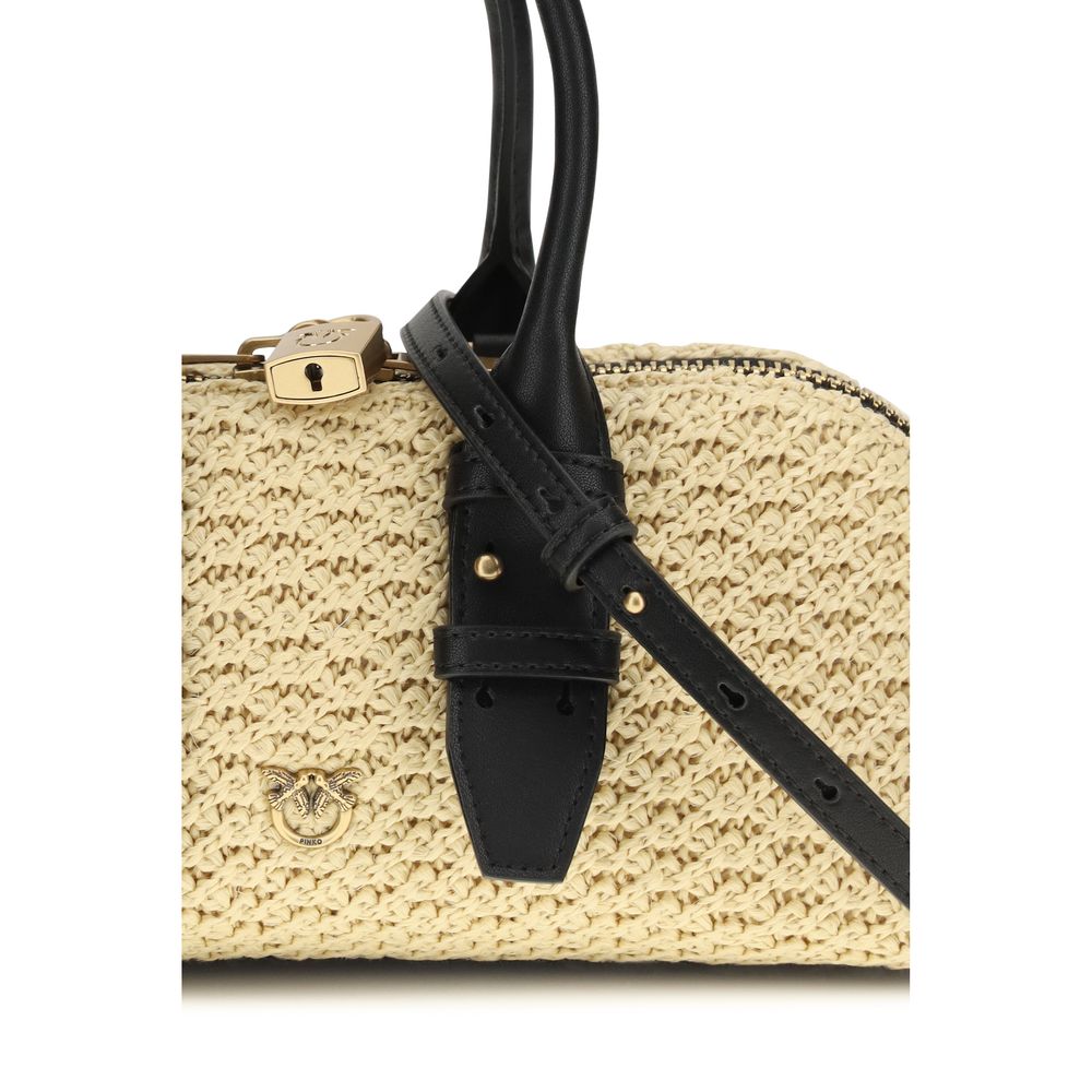 PINKO Beige Raffia Shoulder Bag Escape Horizontal Handbag