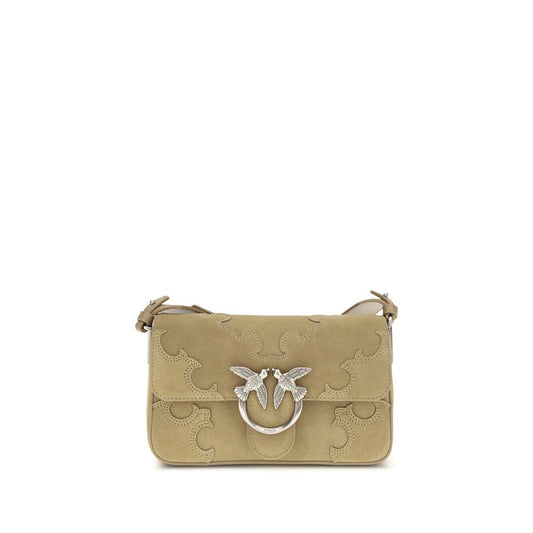 PINKO Beige Calf Leather Love One Slouchy Mini Shoulder Bag
